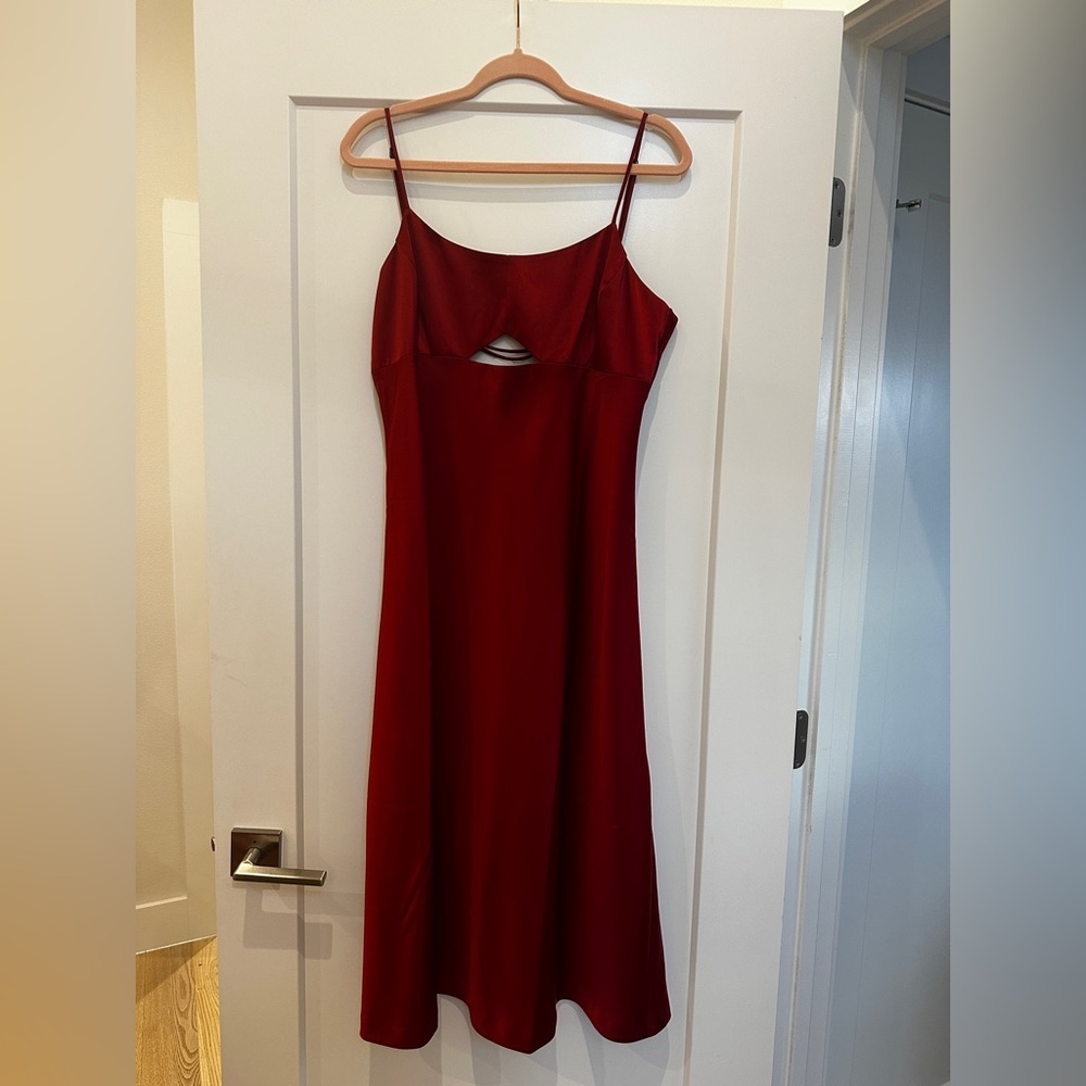 NWT Banana Republic Red Satin Slip Dress Thin Strap Cutout Size 12 Large - Picture 6 of 11